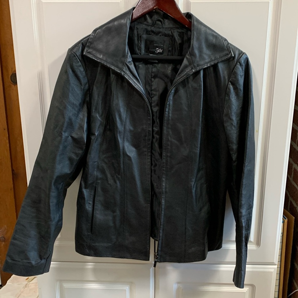 Ladies size medium black leather jacket by east 5th.